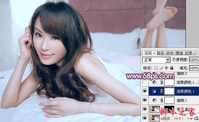 ‘Photoshop为室内性感美女加上柔美的韩系淡红色‘