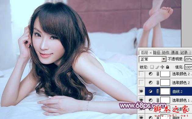 ‘Photoshop为室内性感美女加上柔美的韩系淡红色‘