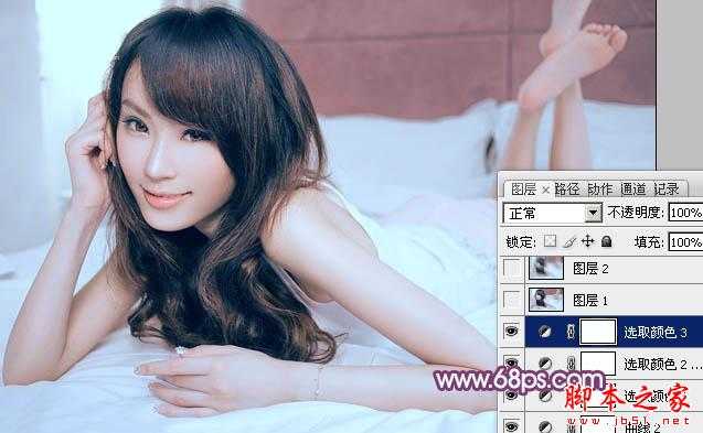 ‘Photoshop为室内性感美女加上柔美的韩系淡红色‘