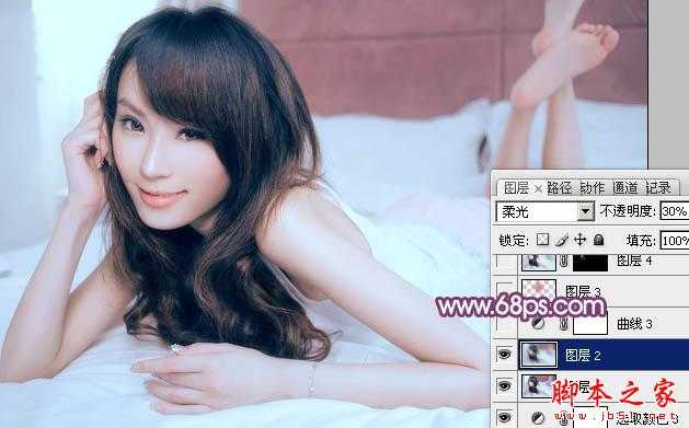 ‘Photoshop为室内性感美女加上柔美的韩系淡红色‘