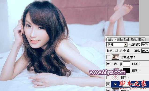 ‘Photoshop为室内性感美女加上柔美的韩系淡红色‘