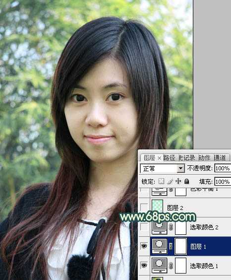 ‘Photoshop将外景美女图片调制成柔美的青黄蜜糖色‘