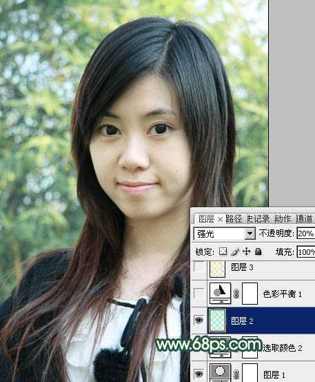 ‘Photoshop将外景美女图片调制成柔美的青黄蜜糖色‘