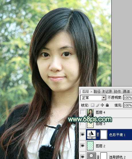 ‘Photoshop将外景美女图片调制成柔美的青黄蜜糖色‘