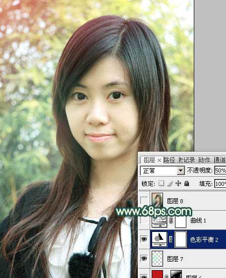 ‘Photoshop将外景美女图片调制成柔美的青黄蜜糖色‘