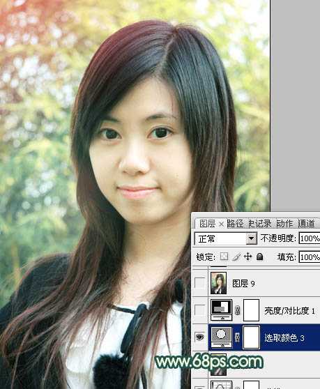 ‘Photoshop将外景美女图片调制成柔美的青黄蜜糖色‘