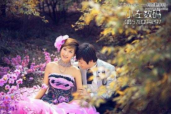 ‘Photoshop将粉色婚片艺术照调制出梦幻紫色调效果‘