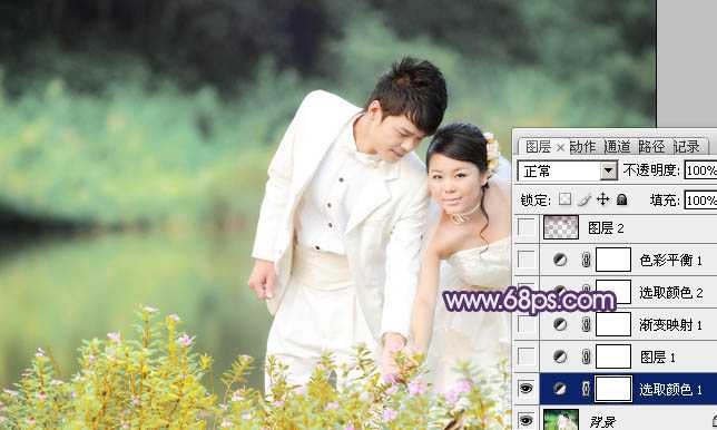 ‘Photoshop将外景婚片调成梦幻的淡紫色‘