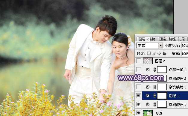 ‘Photoshop将外景婚片调成梦幻的淡紫色‘