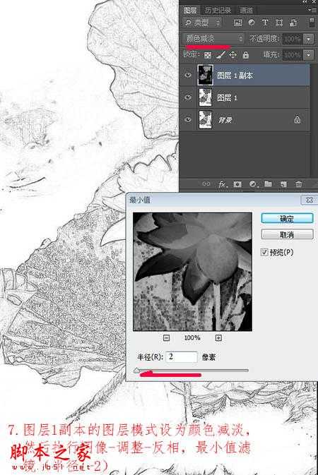‘PS利用滤镜及图层叠加将荷花图片制作成逼真的水墨画‘