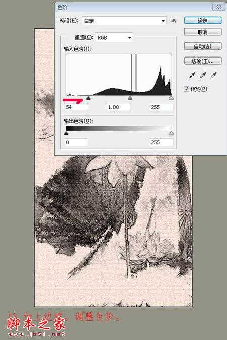 ‘PS利用滤镜及图层叠加将荷花图片制作成逼真的水墨画‘