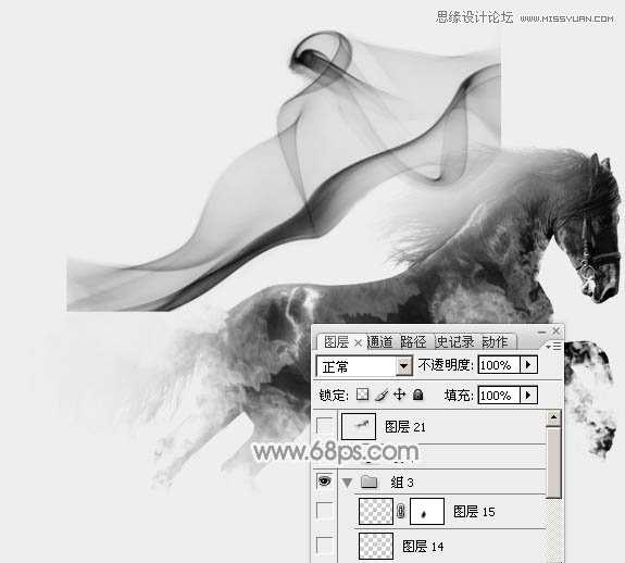 ‘Photoshop将骏马图制作中国风特效水墨效果‘