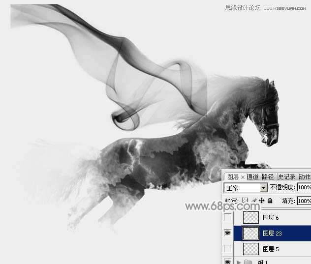 ‘Photoshop将骏马图制作中国风特效水墨效果‘