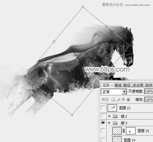 ‘Photoshop将骏马图制作中国风特效水墨效果‘