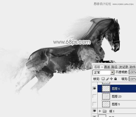 ‘Photoshop将骏马图制作中国风特效水墨效果‘