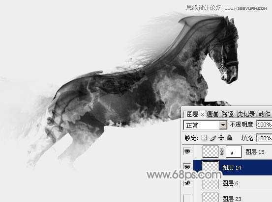 ‘Photoshop将骏马图制作中国风特效水墨效果‘