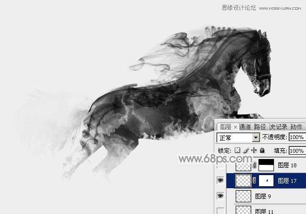 ‘Photoshop将骏马图制作中国风特效水墨效果‘