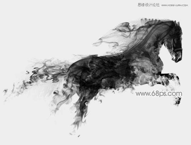 ‘Photoshop将骏马图制作中国风特效水墨效果‘