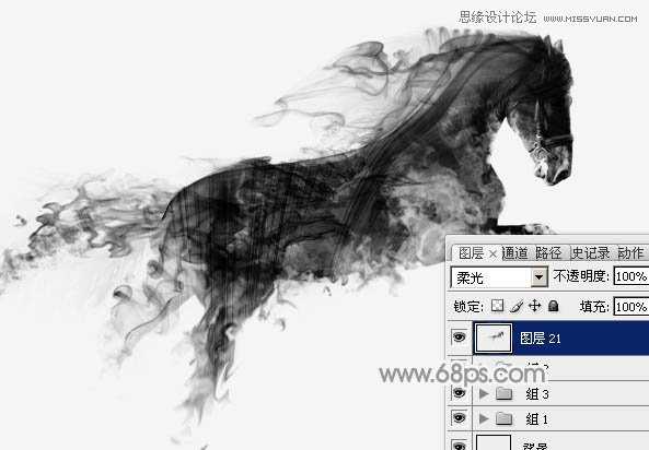 ‘Photoshop将骏马图制作中国风特效水墨效果‘