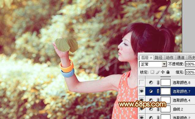 ‘Photoshop将绿树边的美女图片调出暖暖的唯美阳光色‘
