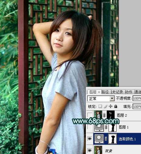 ‘Photoshop将美女图片调成古典暗青色‘