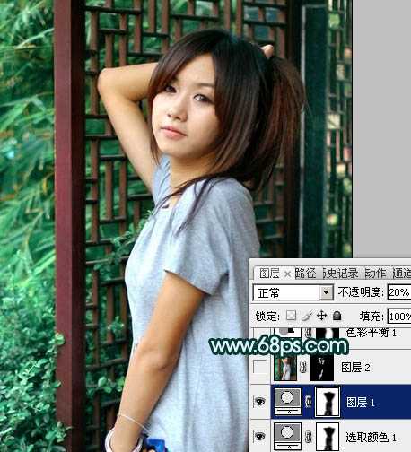 ‘Photoshop将美女图片调成古典暗青色‘