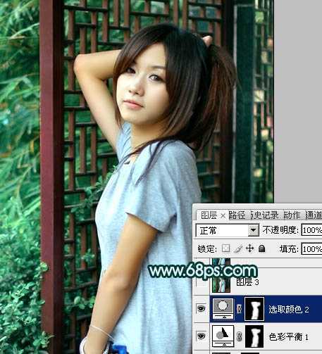 ‘Photoshop将美女图片调成古典暗青色‘