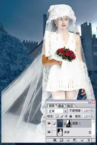 ‘photoshop利用灰色通道完美抠出穿婚纱的模特换背景‘