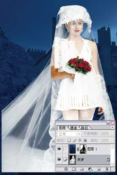‘photoshop利用灰色通道完美抠出穿婚纱的模特换背景‘