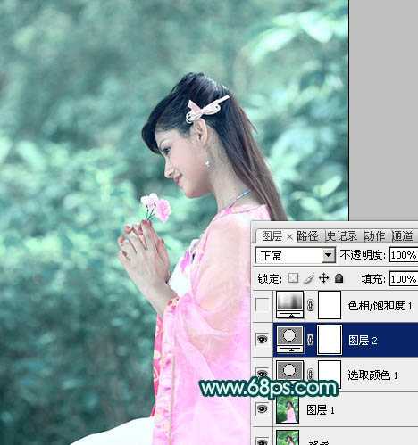 ‘Photoshop将古装人物图片调制出古典的淡青色背景‘