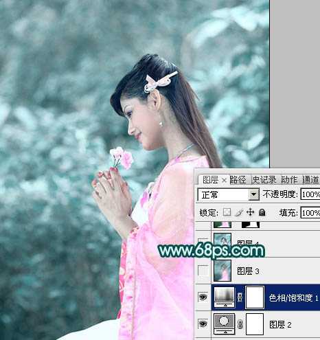 ‘Photoshop将古装人物图片调制出古典的淡青色背景‘