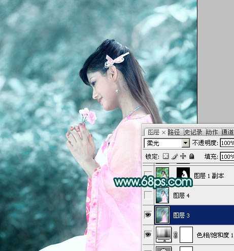 ‘Photoshop将古装人物图片调制出古典的淡青色背景‘