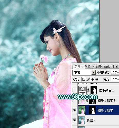 ‘Photoshop将古装人物图片调制出古典的淡青色背景‘