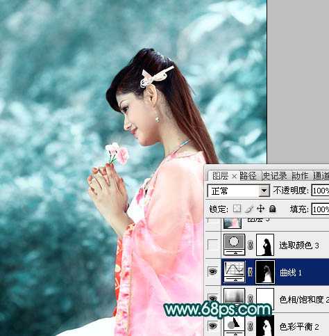 ‘Photoshop将古装人物图片调制出古典的淡青色背景‘