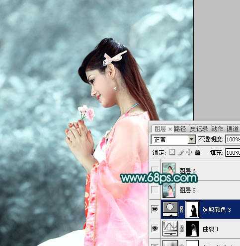 ‘Photoshop将古装人物图片调制出古典的淡青色背景‘