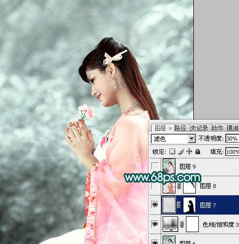 ‘Photoshop将古装人物图片调制出古典的淡青色背景‘