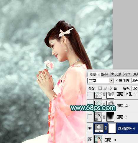 ‘Photoshop将古装人物图片调制出古典的淡青色背景‘