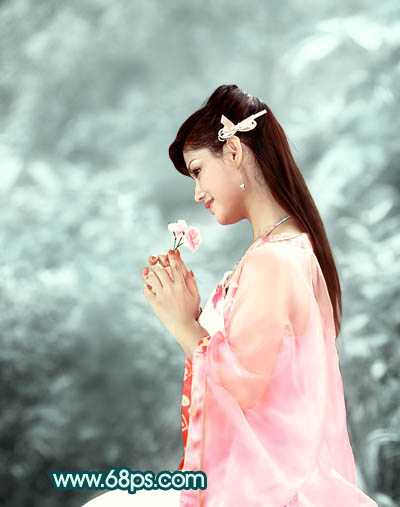 ‘Photoshop将古装人物图片调制出古典的淡青色背景‘