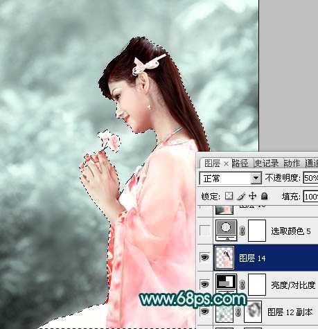 ‘Photoshop将古装人物图片调制出古典的淡青色背景‘