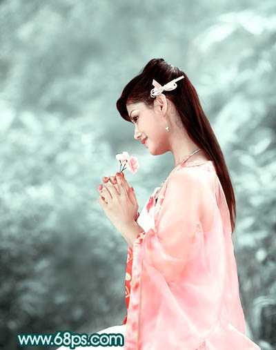 ‘Photoshop将古装人物图片调制出古典的淡青色背景‘