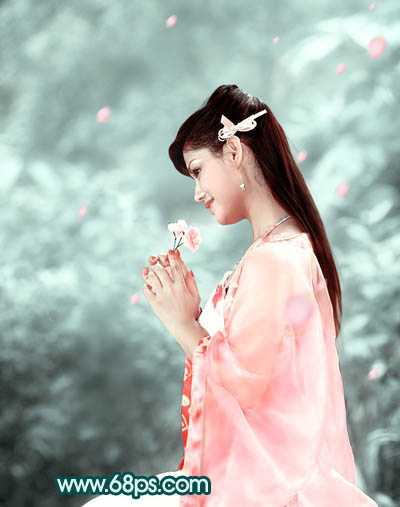 ‘Photoshop将古装人物图片调制出古典的淡青色背景‘