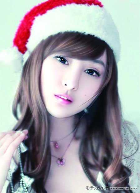 ‘Photoshop将圣诞美女图片制作出转手绘效果‘