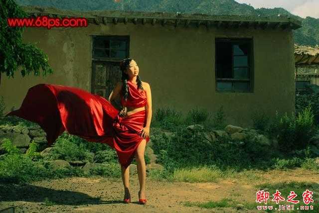‘Photoshop将外景人物照片调出强对比的暗红色舞台效果‘
