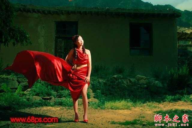 ‘Photoshop将外景人物照片调出强对比的暗红色舞台效果‘