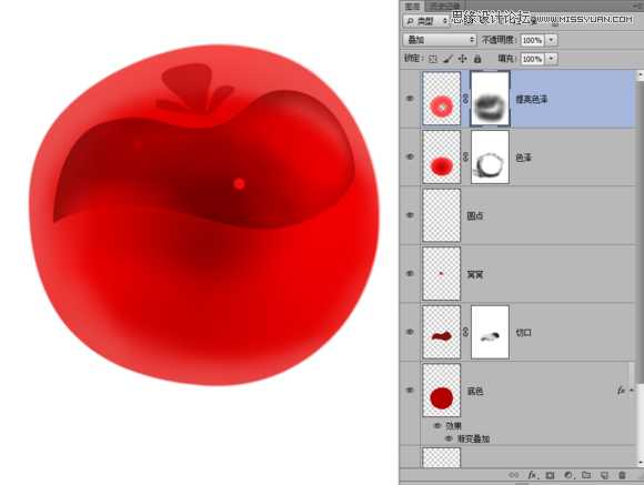 ‘Photoshop绘制晶莹剔透有质感的红色水晶樱桃‘