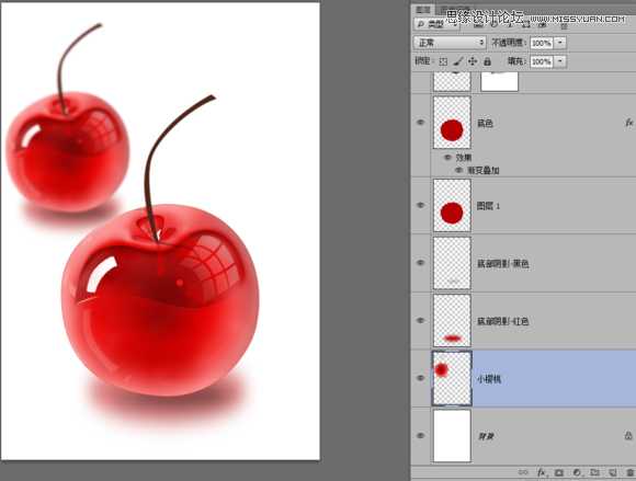 ‘Photoshop绘制晶莹剔透有质感的红色水晶樱桃‘