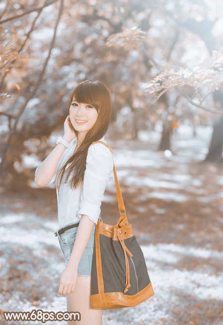 ‘Photoshop给公园中的美女加上小清新暖褐色‘