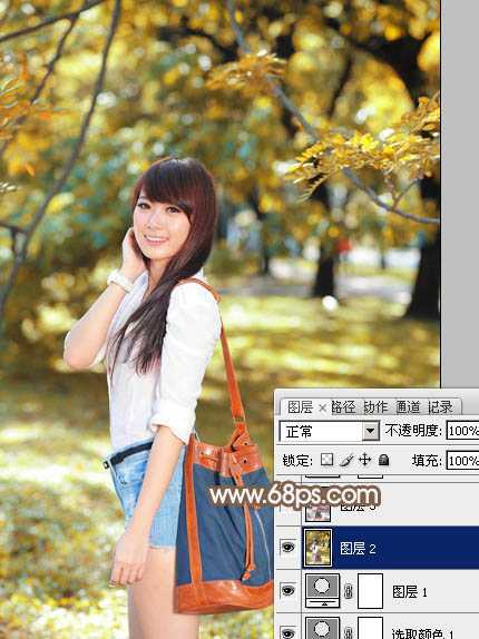 ‘Photoshop给公园中的美女加上小清新暖褐色‘