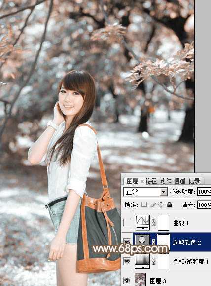‘Photoshop给公园中的美女加上小清新暖褐色‘