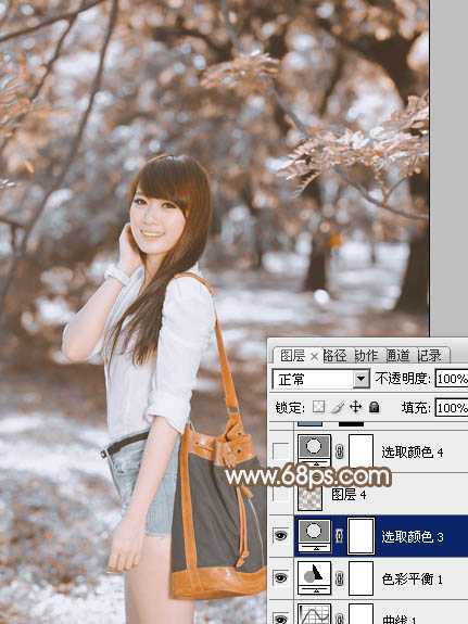 ‘Photoshop给公园中的美女加上小清新暖褐色‘